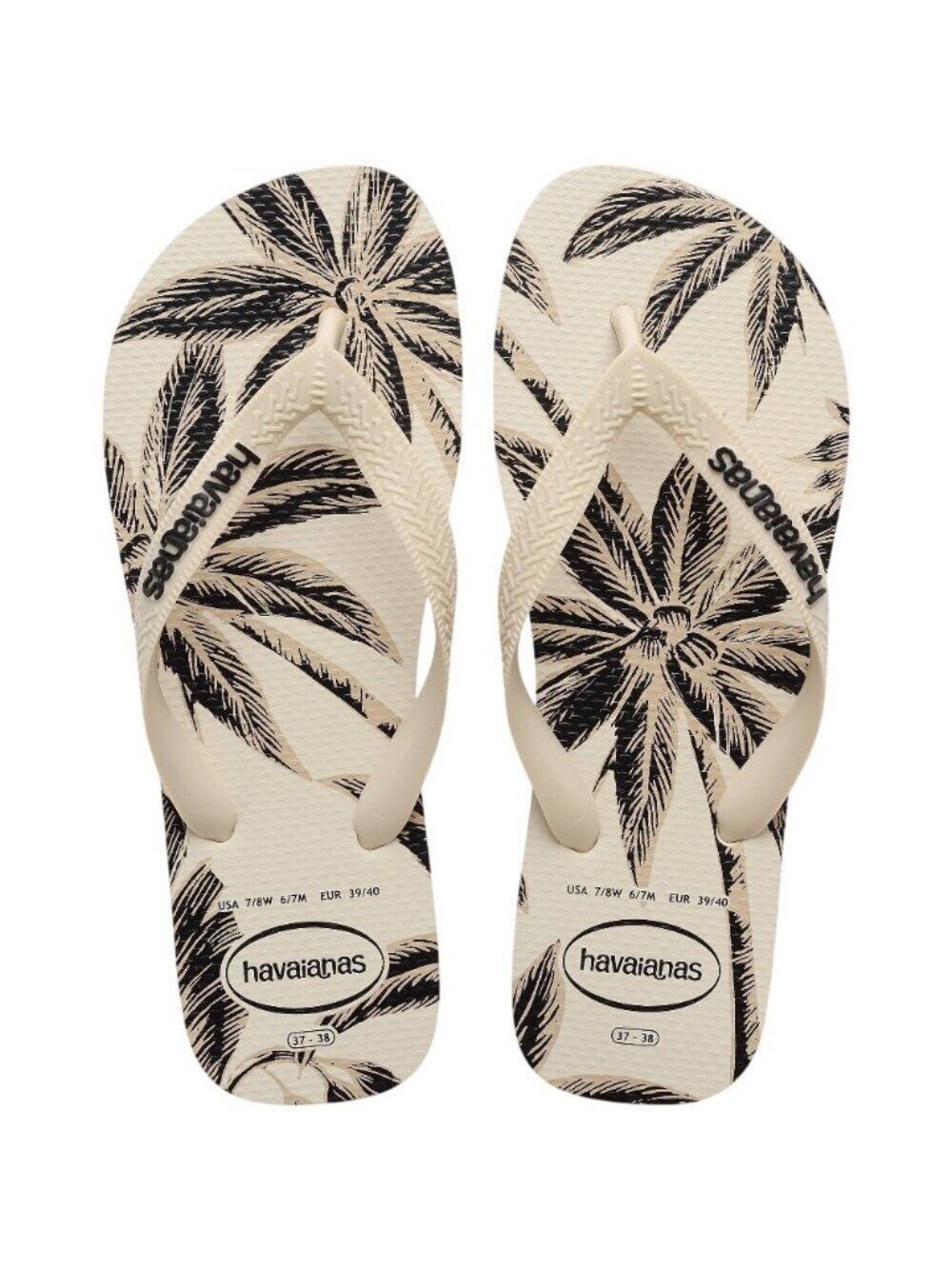 NWT Havaianas Palm Tree Thong Flip Flop Sandals Off White / Black 9M / 10M
